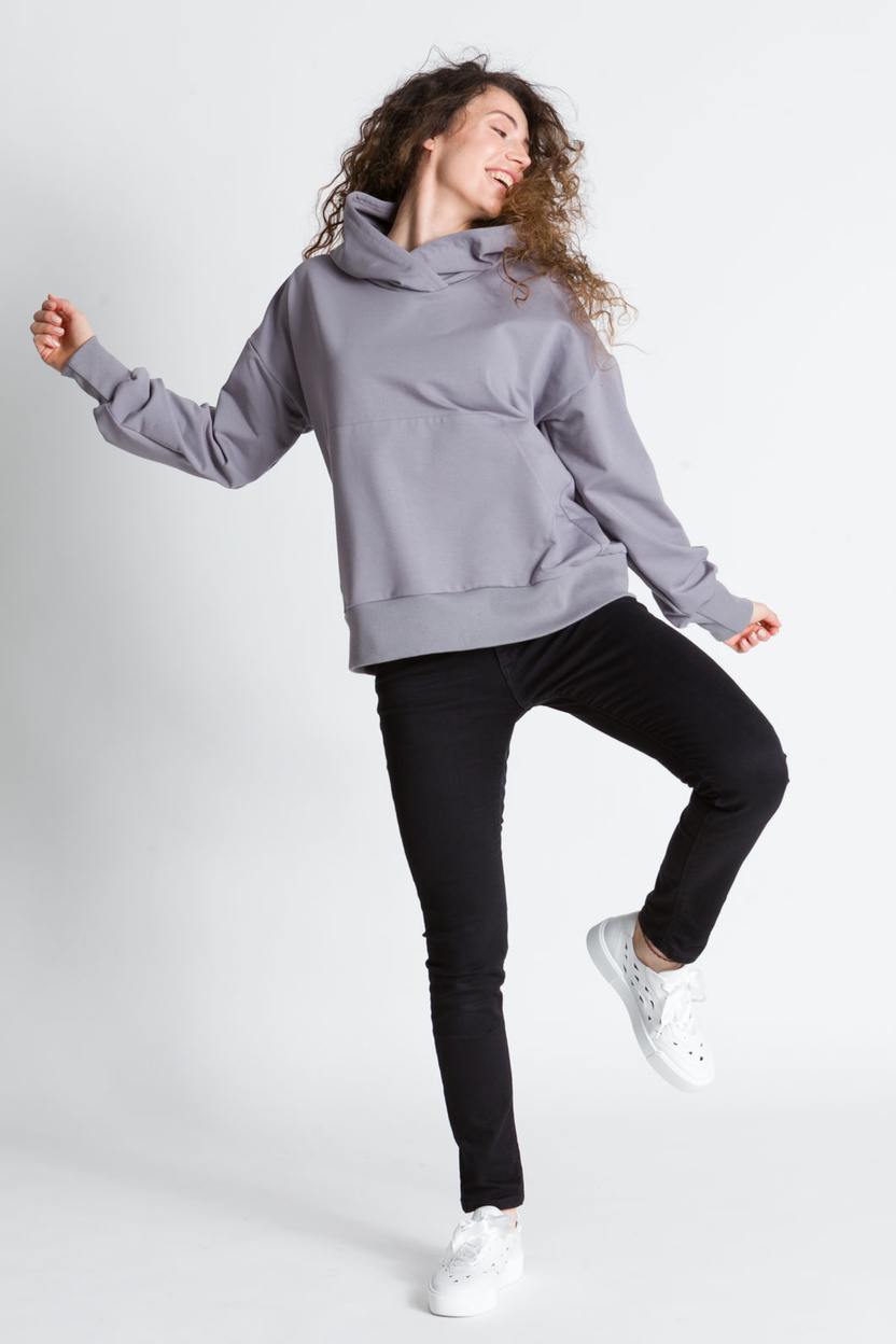 Bluza z kapturem i kieszenią MARIANA stalowa
