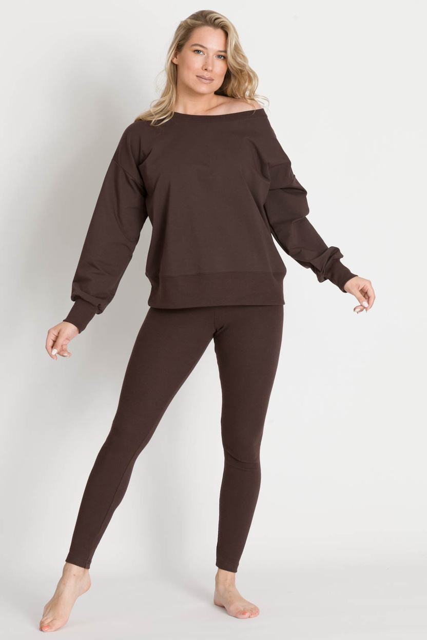 Legginsy SAN z dzianiny w prążek czekolada -15%