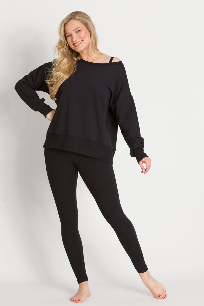 Legginsy SAN z dzianiny w prążek czarny -15%