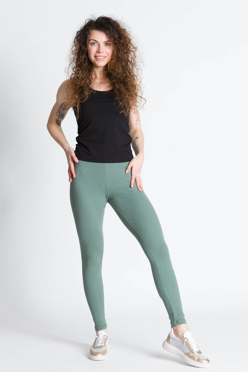 Legginsy SAN szałwia z prążkowanej dzianiany -15%
