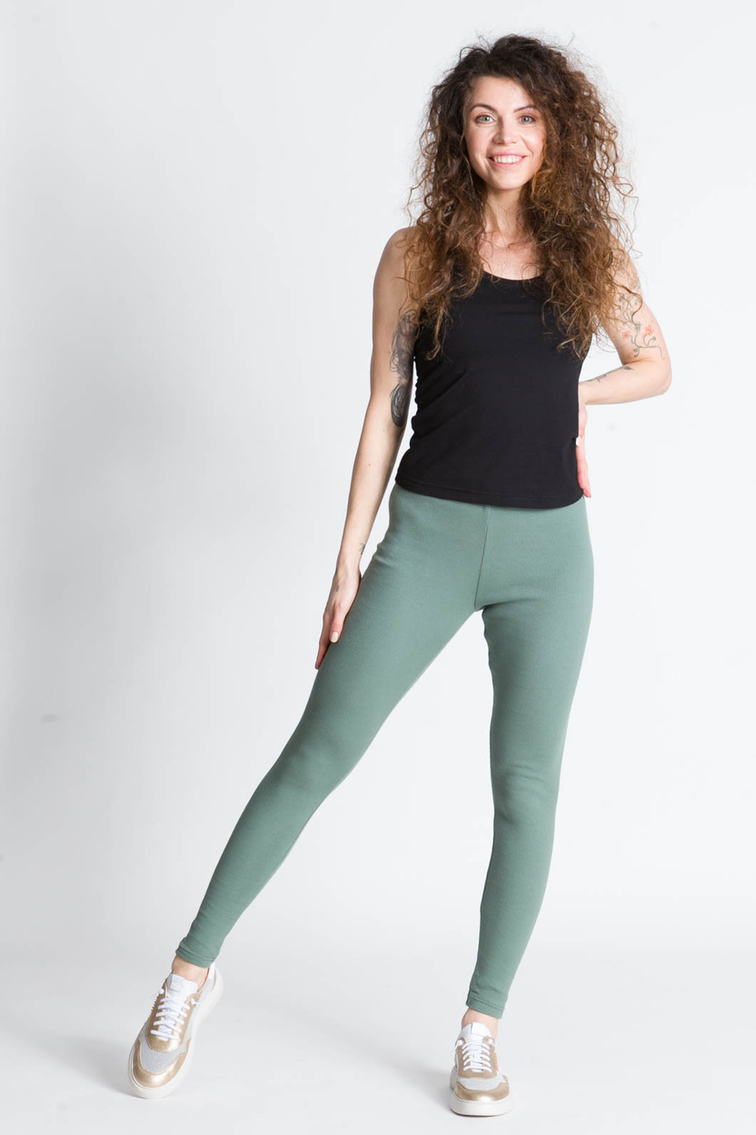 Legginsy SAN szałwia z prążkowanej dzianiany -15%