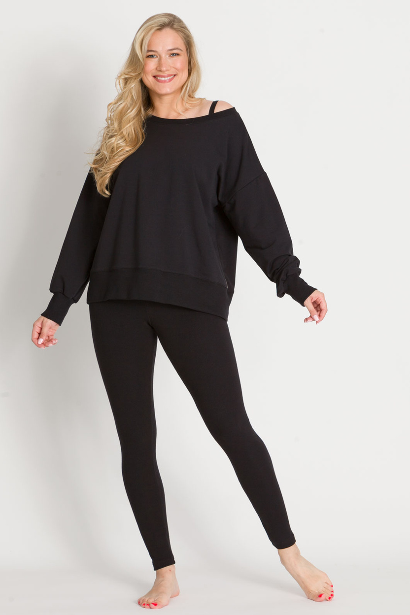Legginsy SAN z dzianiny w prążek czarny -15%
