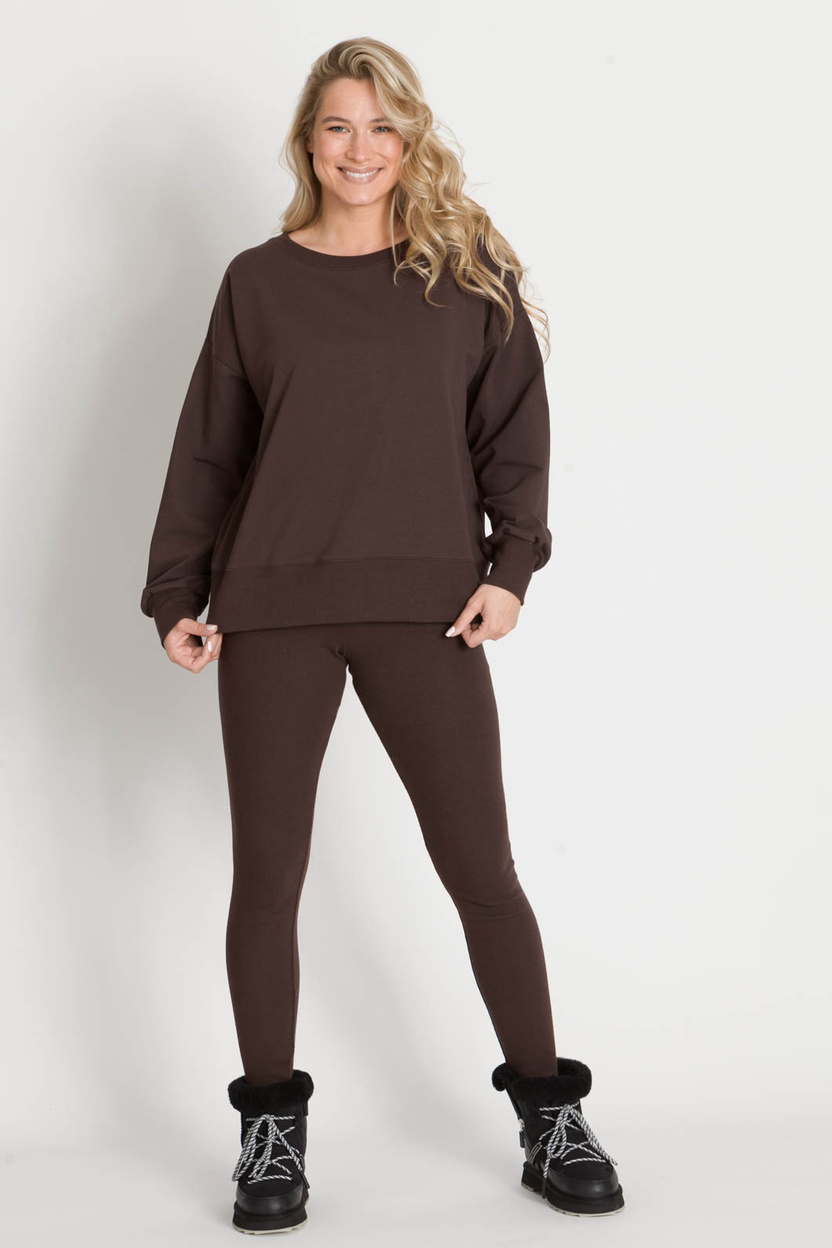 Legginsy SAN z dzianiny w prążek czekolada -15%