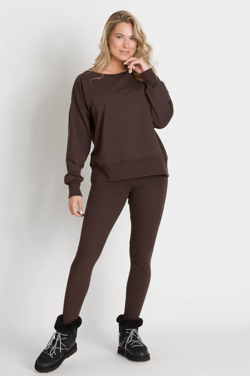 Legginsy SAN z dzianiny w prążek czekolada
