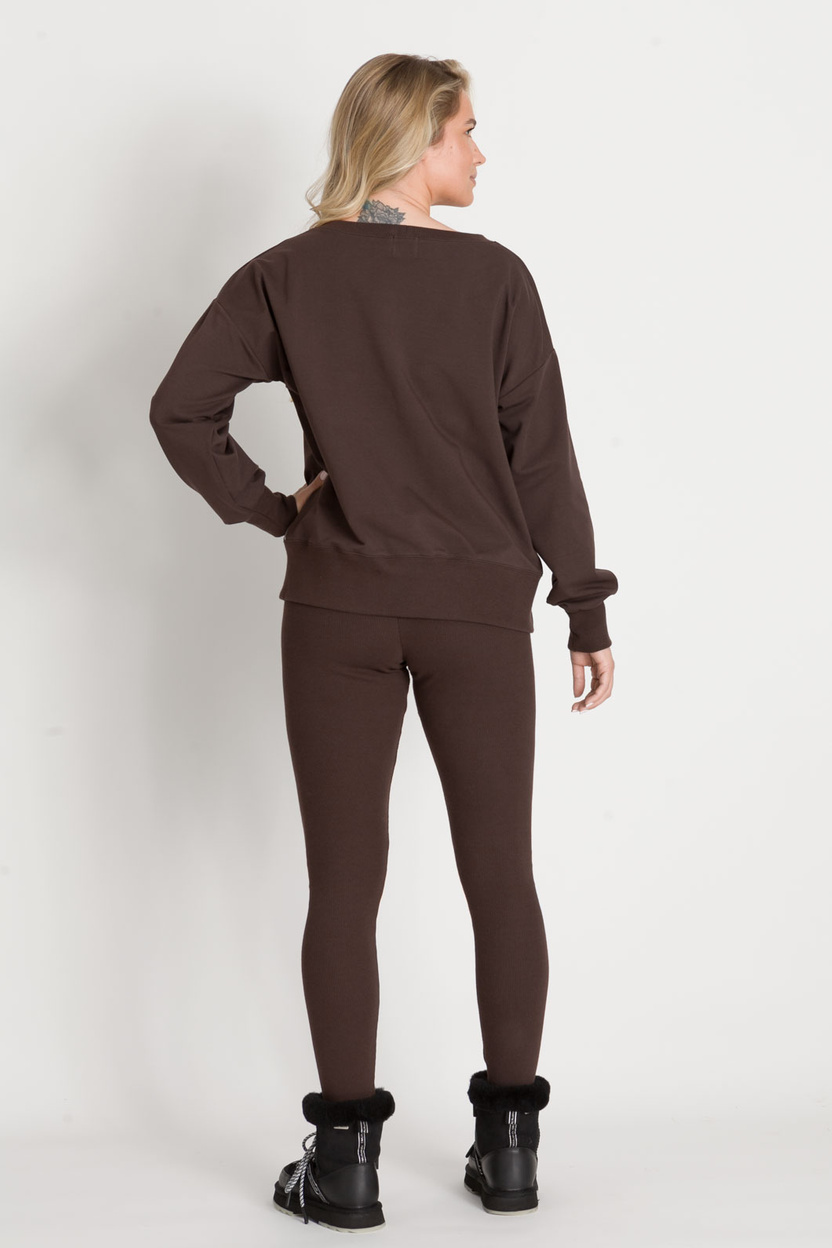 Legginsy SAN z dzianiny w prążek czekolada