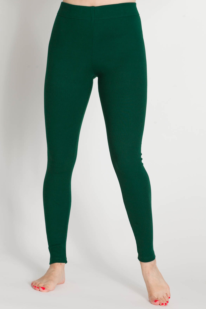 Legginsy SAN z dzianiny w prążek zieleń butelkowa