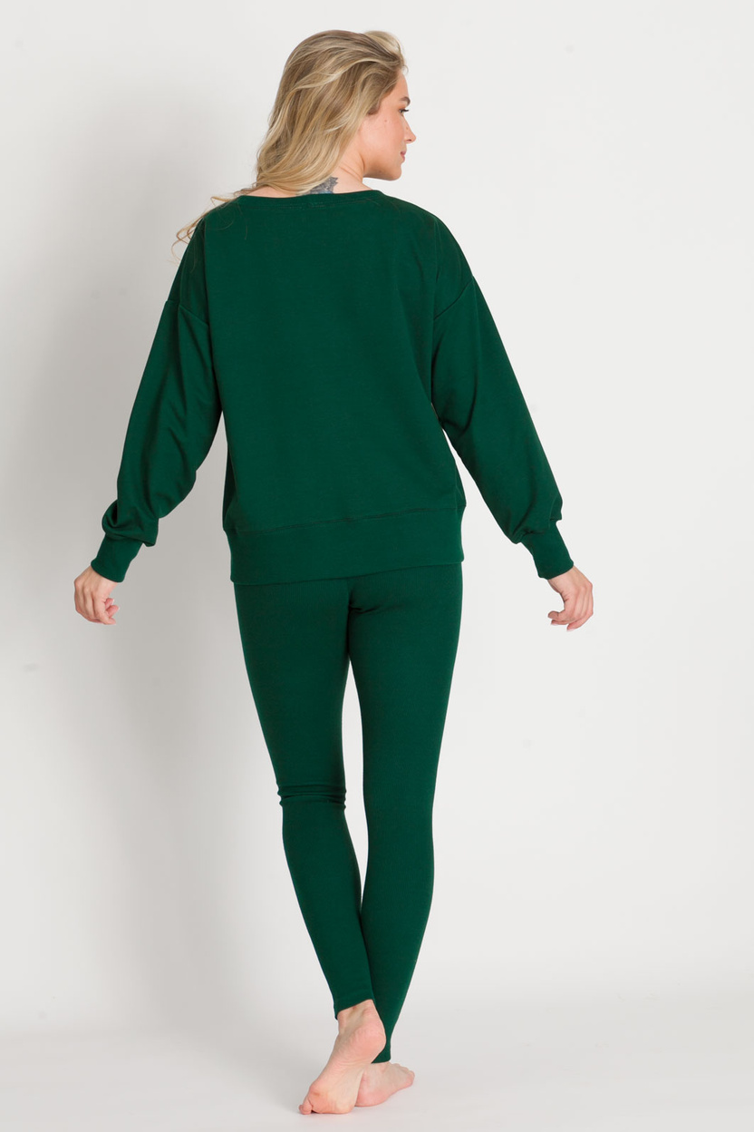 Legginsy SAN z dzianiny w prążek zieleń butelkowa