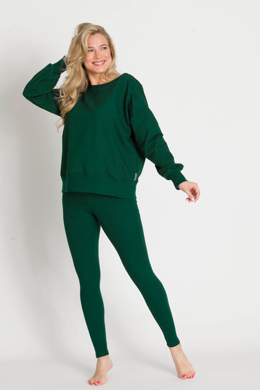 Legginsy SAN z dzianiny w prążek zieleń butelkowa