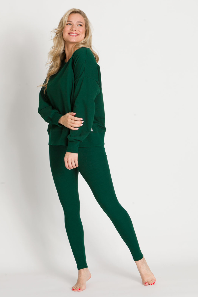 Legginsy SAN z dzianiny w prążek zieleń butelkowa