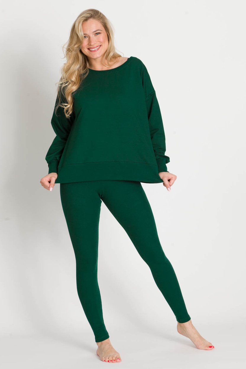 Legginsy SAN z dzianiny w prążek zieleń butelkowa