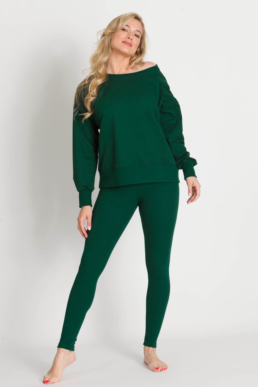 Legginsy SAN z dzianiny w prążek zieleń butelkowa