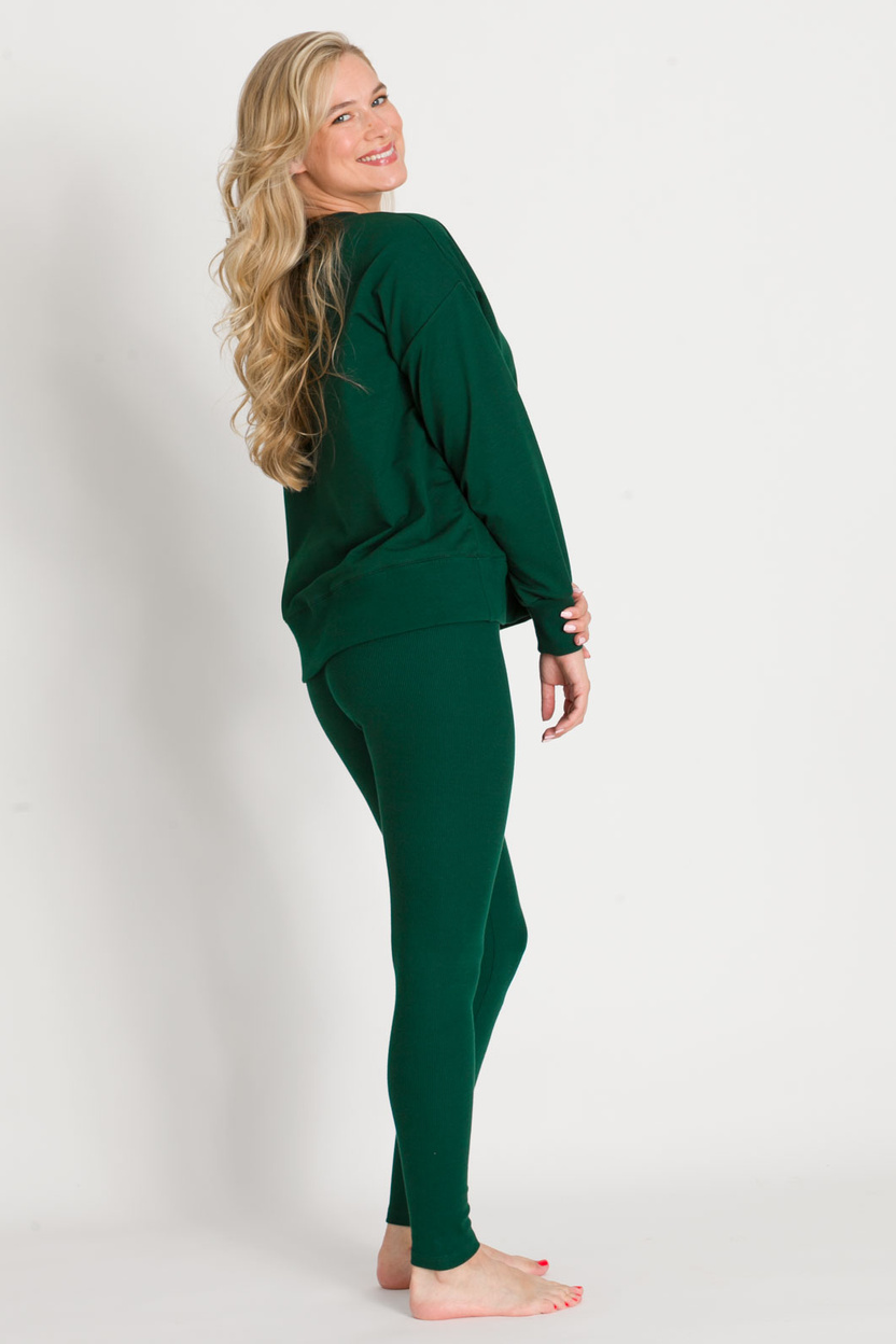 Legginsy SAN z dzianiny w prążek zieleń butelkowa